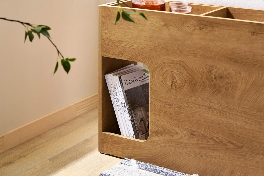 SoBuy Comodino con cassetto e vassoio Tavolino divano Tavolino stretto da soggiorno Naturale 25x70x55 cm cm FBT158-N