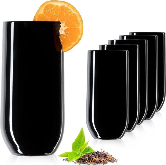 Set di 6 eleganti bicchieri in vetro nero, 280 ml (fino a 370 ml) - Bicchieri per acqua e succo - Bicchieri longdrink