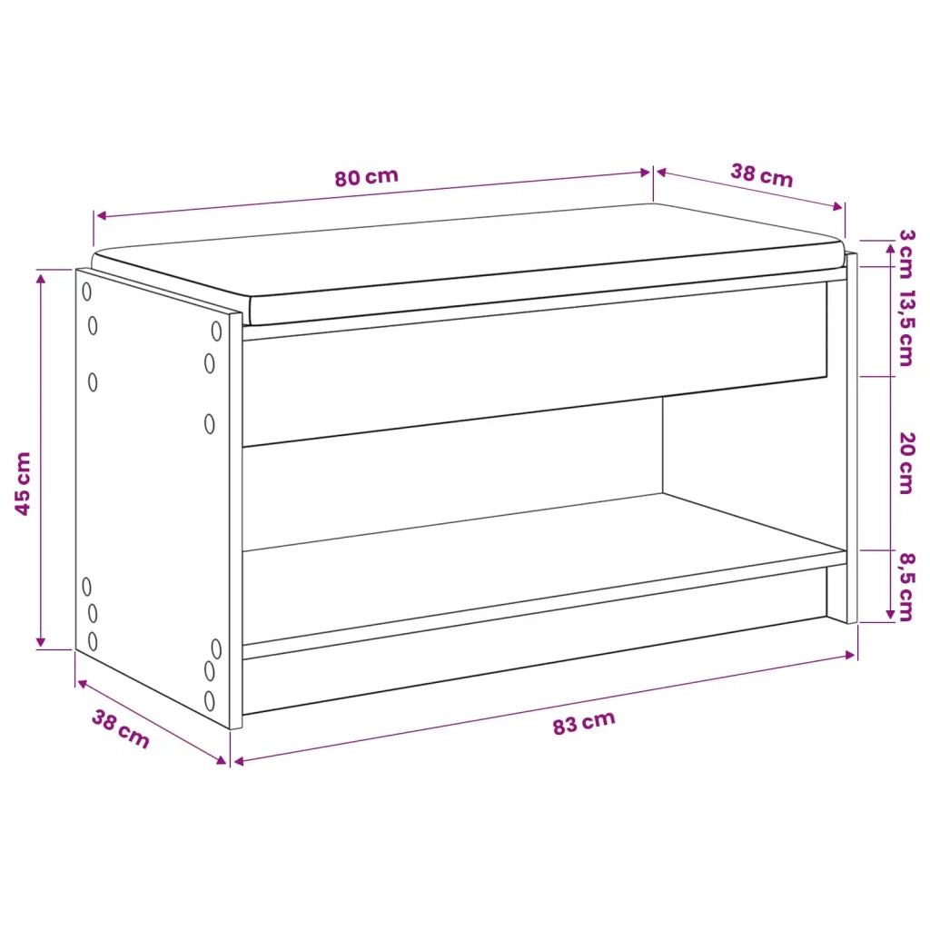 Panca per scarpe con cuscino Rovere Artigianale 83 x 38 x 45 cm 906201