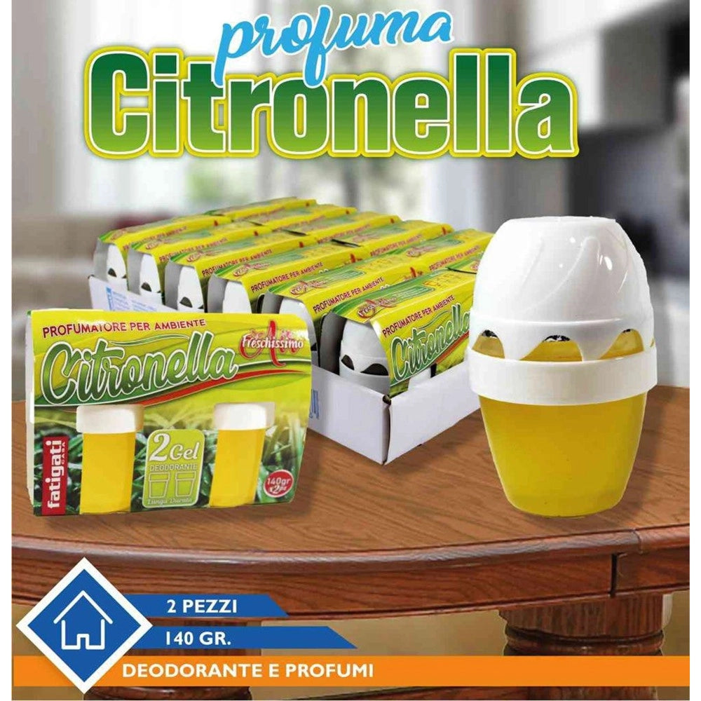 Trade Shop - Set 12pz Di Deodorante Per Ambienti In Gel Alla Citronella 2pz Da 140gr Anti Insetti 401765 -