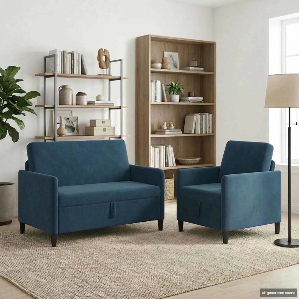Set di Divani con Storage 2 pz Blu Poliestere 3429171