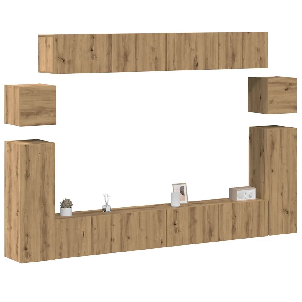Set Mobile TV 8 pz Montato a Parete Rovere in Legno Multistrato 3329148
