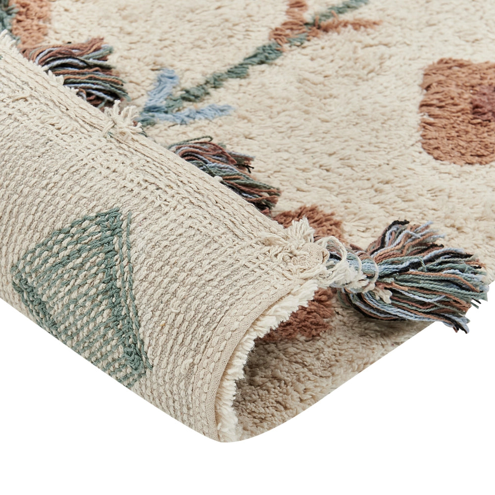Tappeto rettangolare in cotone con nappe e motivo a diamante multicolore 80 x 150 cm soggiorno camera da letto
