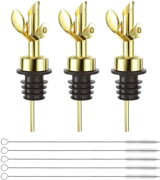 Dispenser con funzione di chiusura automatica - Dispenser olio d'oliva - Dispenser per alcol - Dispenser con set di spazzole di pulizia - In acciaio inossidabile - Progettato in stile elegante in oro - Dispenser per oli