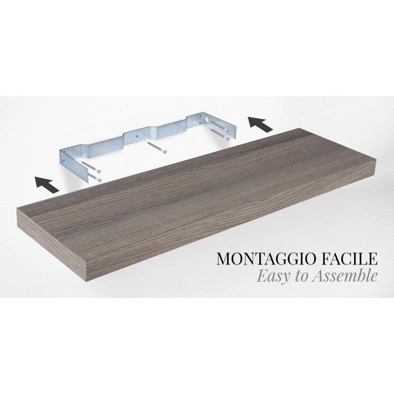 Mensola da Muro, Mensola Tamburata, Scaffale Legno, Mensola da Parete, Noce Grigio, 25x25x3,8 cm - Minerva