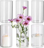 Set di Vasi a Cilindro - Vasi Chiari per Fiori - Set da 6 - 15 x 8,5 cm - Vasi in Vetro per Decorazione di Tavola - Vasi per Orche - Vasi Decorativi per Tulipani - Centrotavola per Matrimonio - Decorazione Casa