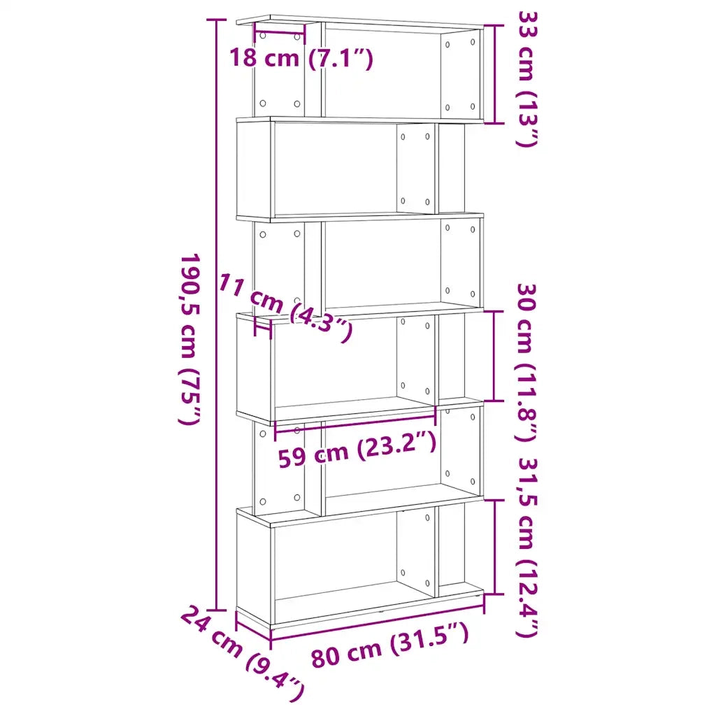 Libreria Rovere Nero 80x24x190,5 cm in Legno Multistrato