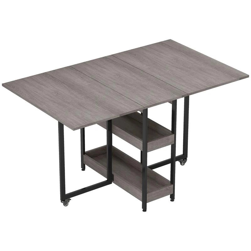 TAVOLO PIEGHEVOLE A 2 RIBALTE PER 4 PERSONE CON 2 RIPIANI APERTI, IN LEGNO E METALLO, 133.4X80X75 CM, GRIGIO