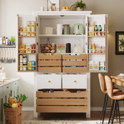 Credenza alta da cucina con due ante, cinque cassetti e ripiani in MDF e PB bianca 80 × 40 × 140 cm