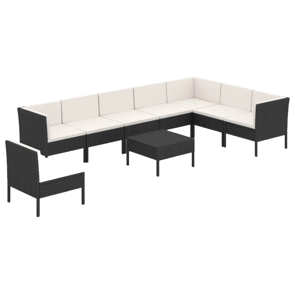 Set Divani da Giardino 9 pz con Cuscini in Polyrattan Nero 3094444