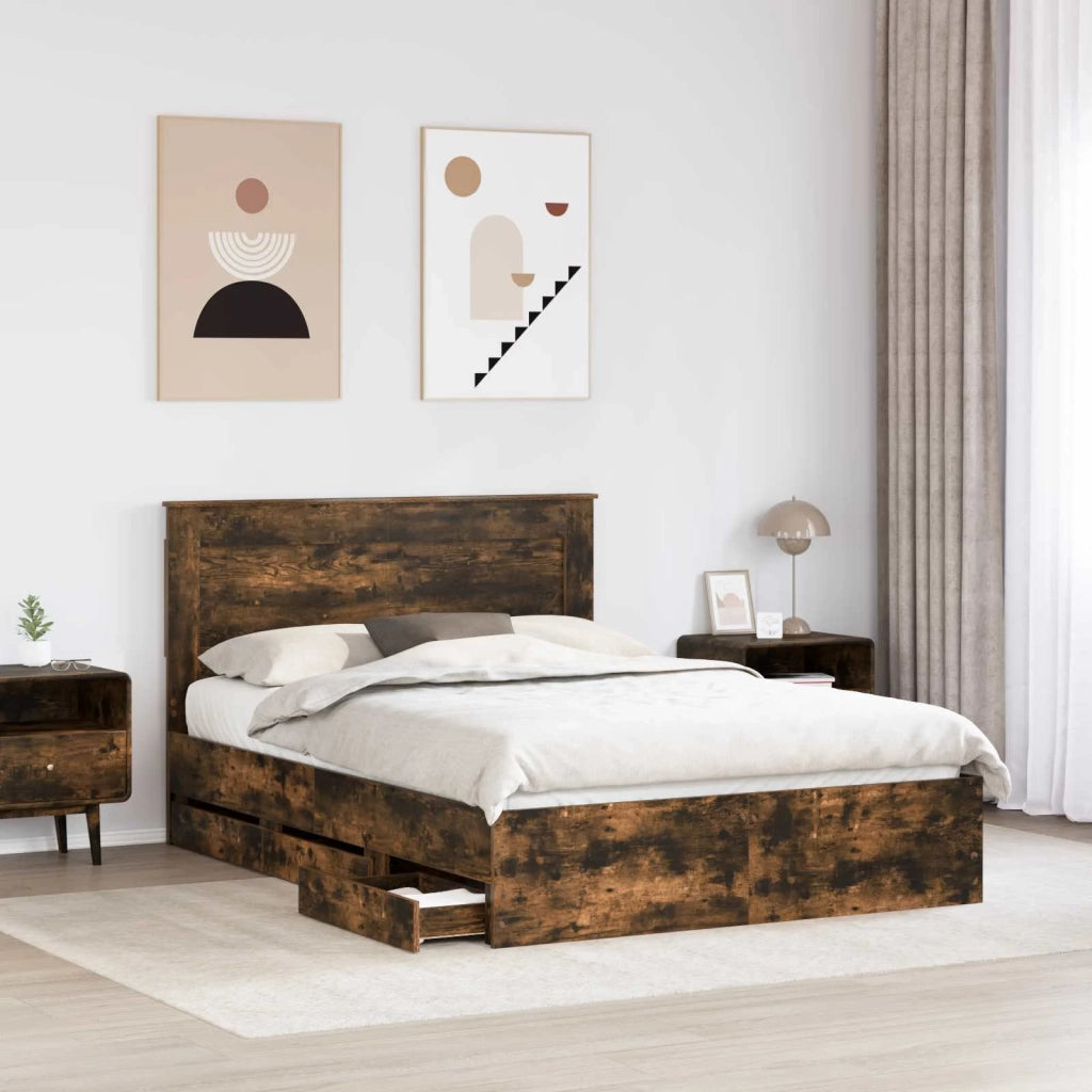 Struttura del letto con cassetto Rovere fumé 140 x 190 cm 3410175
