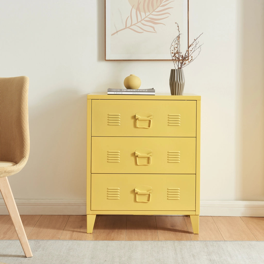 Cassettiera Hämeenlinna Comò in Acciaio con 3 Cassetti 72 x 60 x 40 cm Giallo [en.casa]