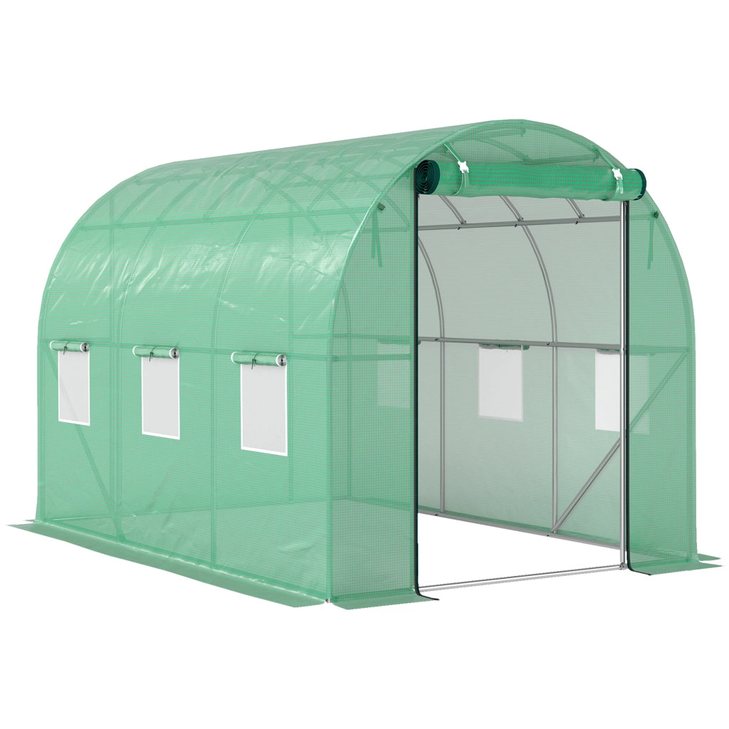 SERRA da giardino in plastica verde con porta arrotolabile e finestre a rete