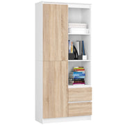 Libreria AKORD R11 Bianco, Sonoma Quercia 80 cm 2 ante 2 cassetti 80x35x180 cm