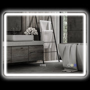 Specchio da bagno LED 70x90 cm con Bluetooth, orologio, funzione antiappannamento e touch control, argento