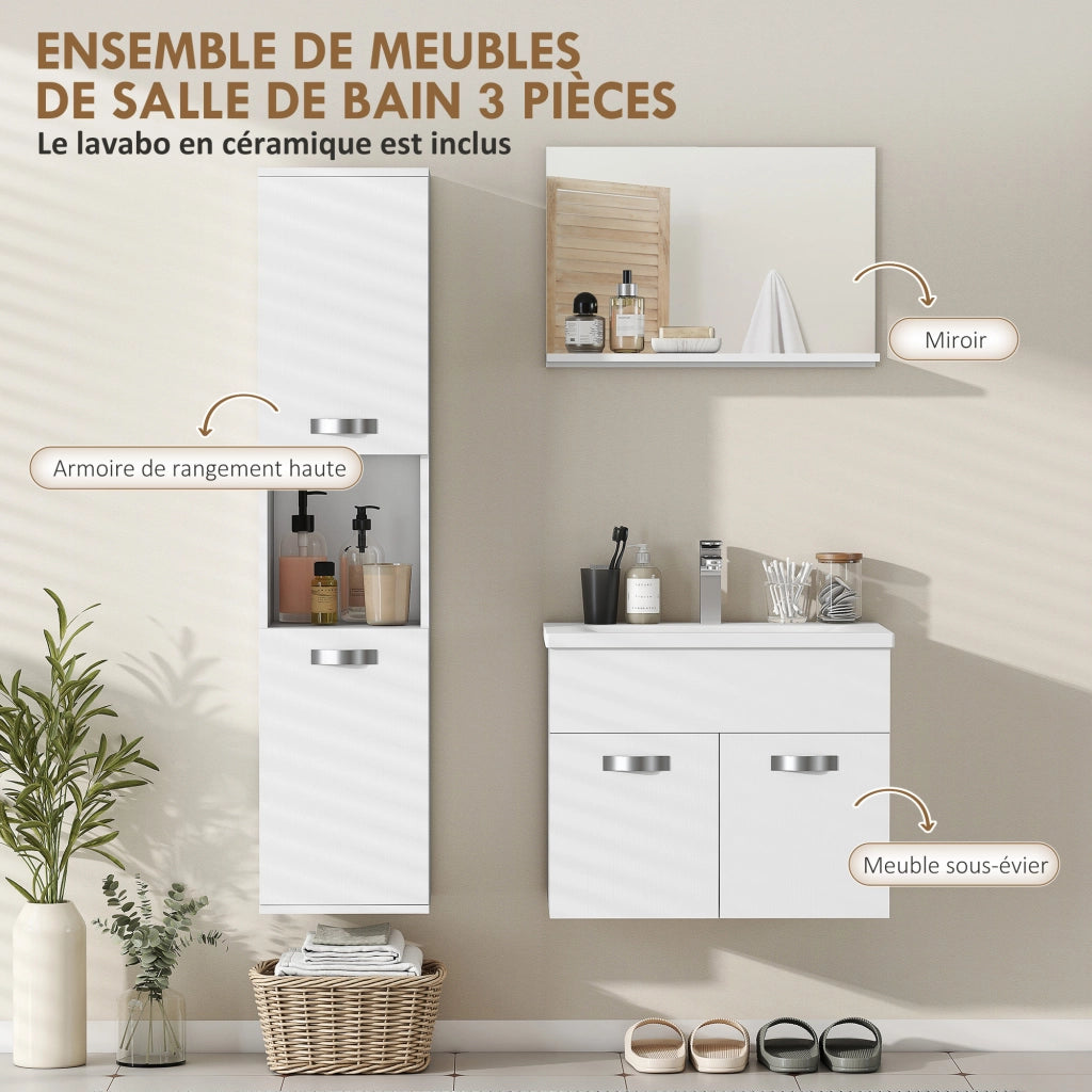 Set Bagno 4 Pezzi ¨C zephmum ¨C Bianco, Multistrato, Parete, Sottolavabo, Specchio