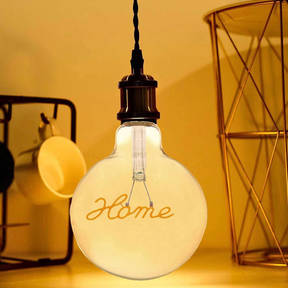 Lampadina globo a LED attacco E27 stile vintage con scritte filamento luce calda scritta HOME Luce calda 2500K