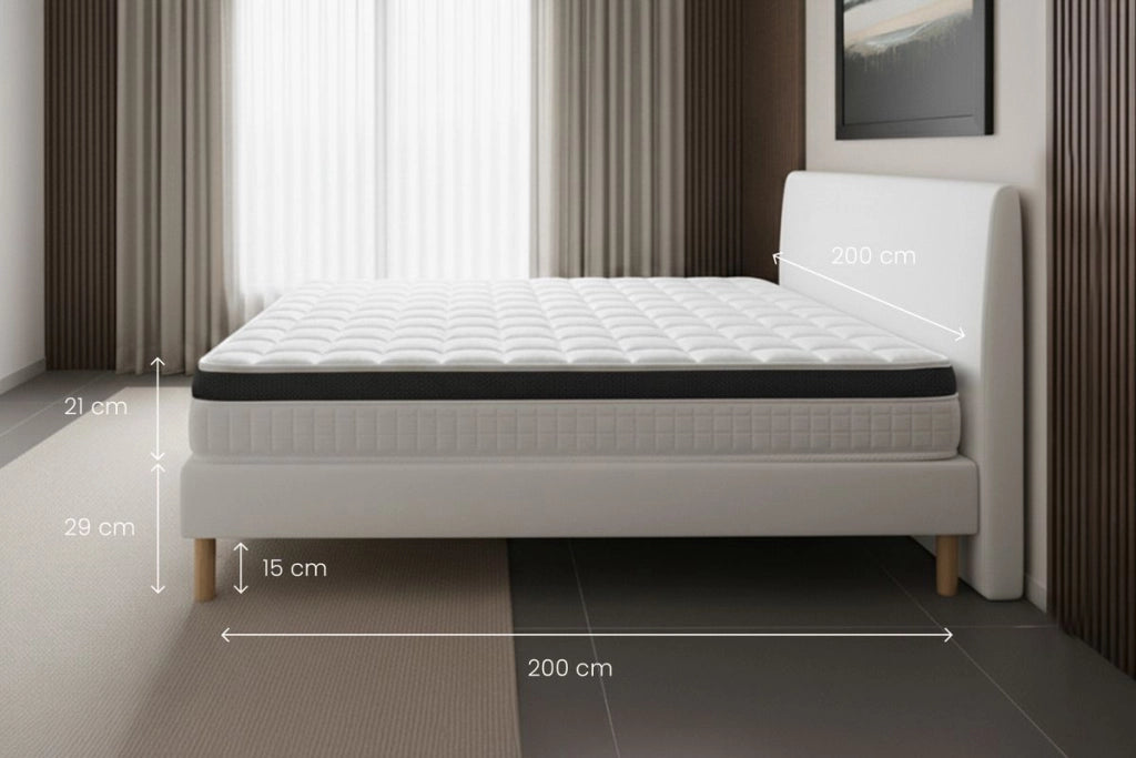 Pacchetto letto completo - Materasso 200x200cm + Box spring con doghe (kit) + 2 cuscini + Piumino - Superior