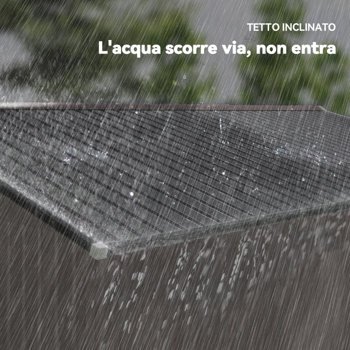 Casetta da Giardino 322x277x192 cm con 2 Porte Scorrevoli e 4 Prese d'Aria in Acciaio Marrone