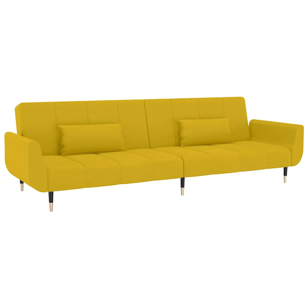 Divano Letto a 2 Posti con 2 Cuscini Giallo in Velluto 337589