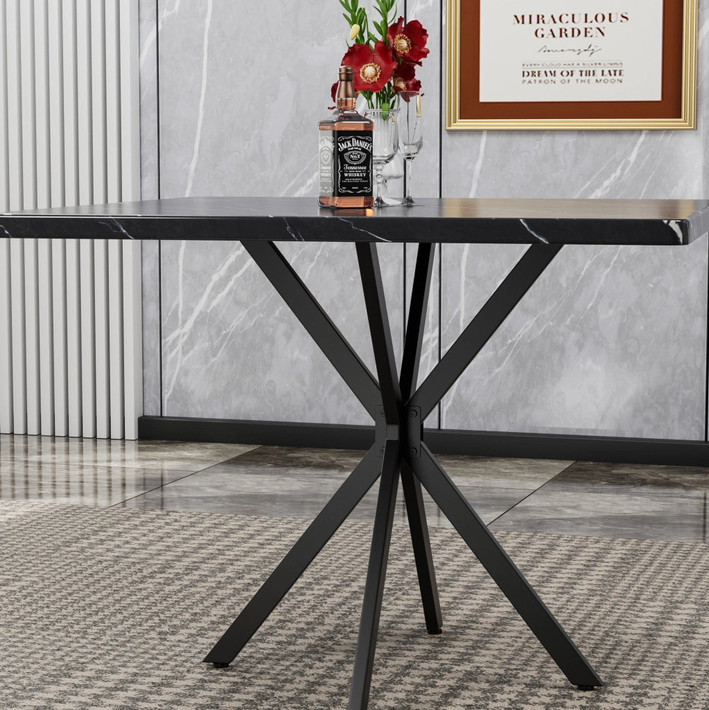Tavolo da pranzo quadrato in MDF con gambe in metallo; nero