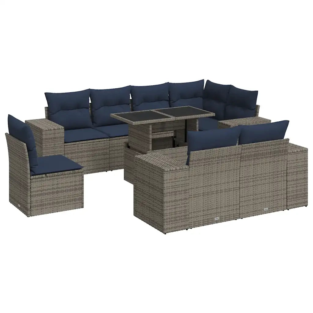 Set Divani Giardino 9 pz con Cuscini Polyrattan Grigio Acacia 3326822