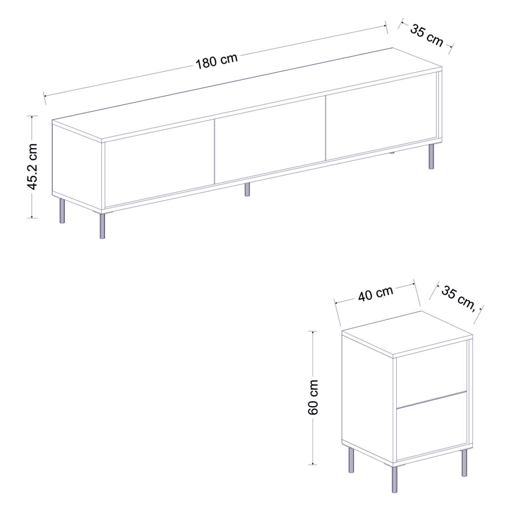 Cortin, Mobile Porta tv 2 Ripiani, 180x35x45h cm Nero Antracite