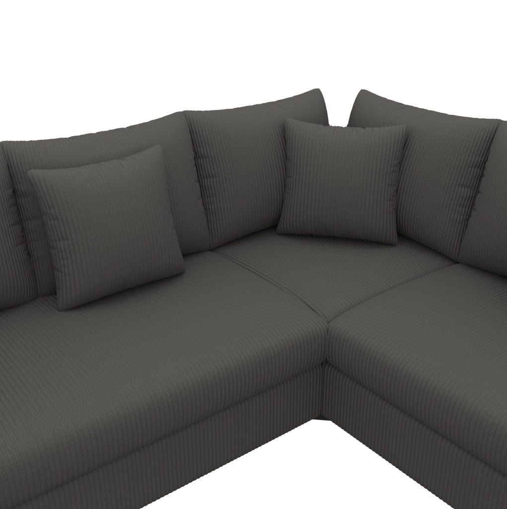 Divano angolare 4-5 posti 198x198 cm in velluto a coste grigio con LED e USB/USB-C HOMVRA