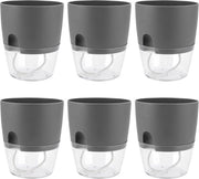Set di vasi fiorali con irrigazione automatica - 6 pezzi vaso di giardino erba cipolle - 153 cm largo - vasi fiorali autosufficienti - indicatore livello acqua - grigio