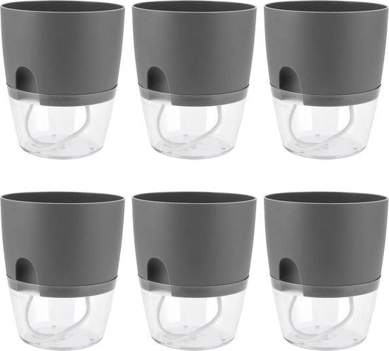 Set di vasi fiorali con irrigazione automatica - 6 pezzi vaso di giardino erba cipolle - 153 cm largo - vasi fiorali autosufficienti - indicatore livello acqua - grigio