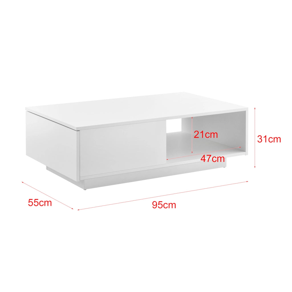 Tavolino da Caffè Biskra con Cassetto e Scomparto Aperto 95 x 55 x 31 cm - Bianco Lucido [en.casa]