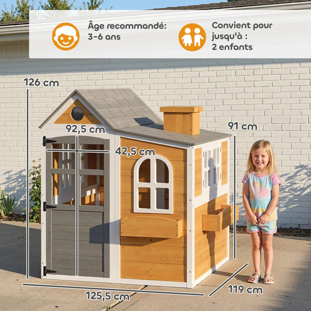 Casetta per bambini in legno per esterno ¨C zephmum ¨C con porta, finestre e 3 vasi, gialla