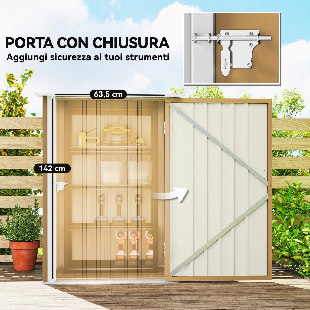 Casetta da Giardino Porta Attrezzi in Acciaio Galvanizzato con Porta a Battente, 100x104x160 cm, Giallo
