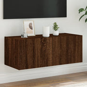 Mobile TV a Parete con Luci LED-Mobile TV a Muro Rovere Marrone 80x35x31 cm