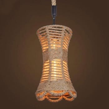Lampadario sospeso con corda di canapa E27 portalampada cilindro design rustico