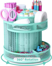 Organizzatore per ufficio scolastico, rotante, contenitore per penne, estrattore per penne, rotante a spirale di metallo, adatto per scuola e ufficio, verde