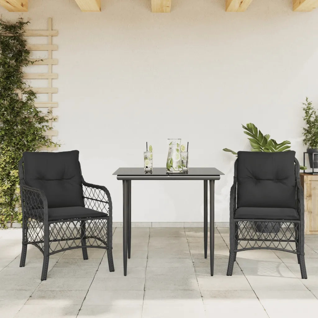 Set da Bistr¨° 3 pz | Set Salotto da Giardino con Cuscini Nero in Polyrattan