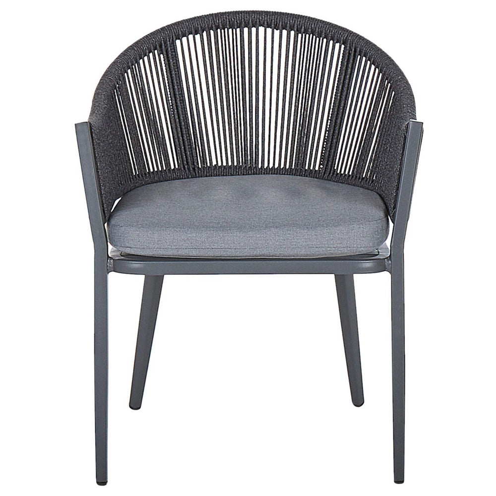Set di 2 Sedie da Pranzo da Giardino Struttura in Metallo Grigio con Cuscini in Corda Design Moderno