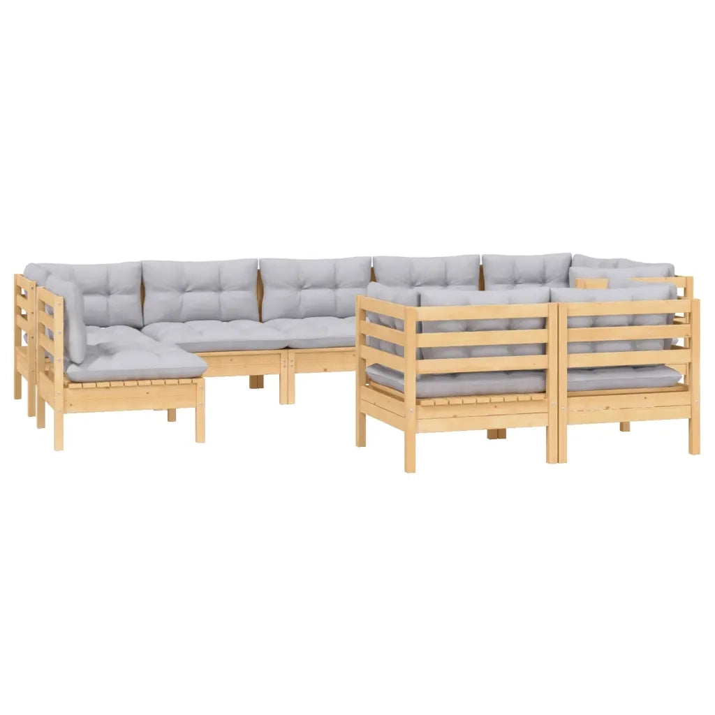 Set Divani da Giardino 9 pz con Cuscini Grigi Massello di Pino cod mxl 39243