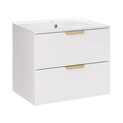 Set bagno sospeso OSTER 60cm: mobile sottolavabo con cassetti bianchi + lavabo incassato bianco