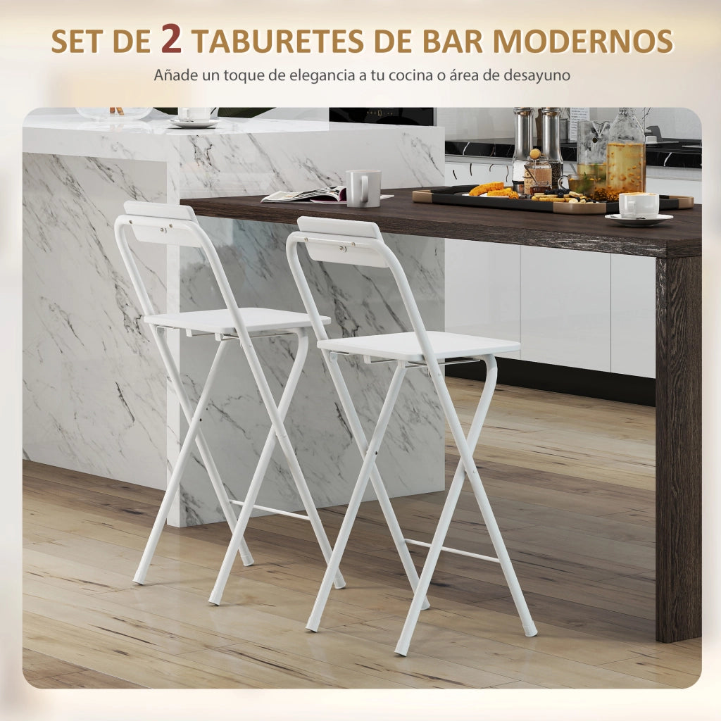 Set di 2 Sgabelli da Bar Pieghevoli con Schienale ¨C Zephmum ¨C Bianco con Struttura in Metallo