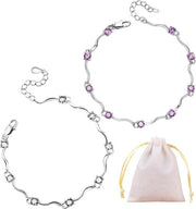 Set di bracciali per donne con tasca di stoccaggio - zirconia, argento, bambù - bracciale con cristalli - regalo per ragazze - 16+37cm.