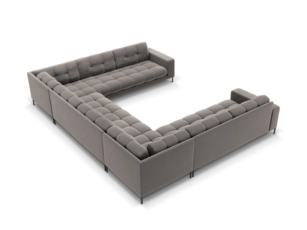Cosmopolitan Design - Divano panoramico "Bali" 9 posti in velluto grigio chiaro 