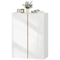 Mobile Portascarpe con Funzione Soft-Close, disegno a sei livelli senza maniglia, 18 paia di scarpe, per ingresso, corridoio, legno, Bianco