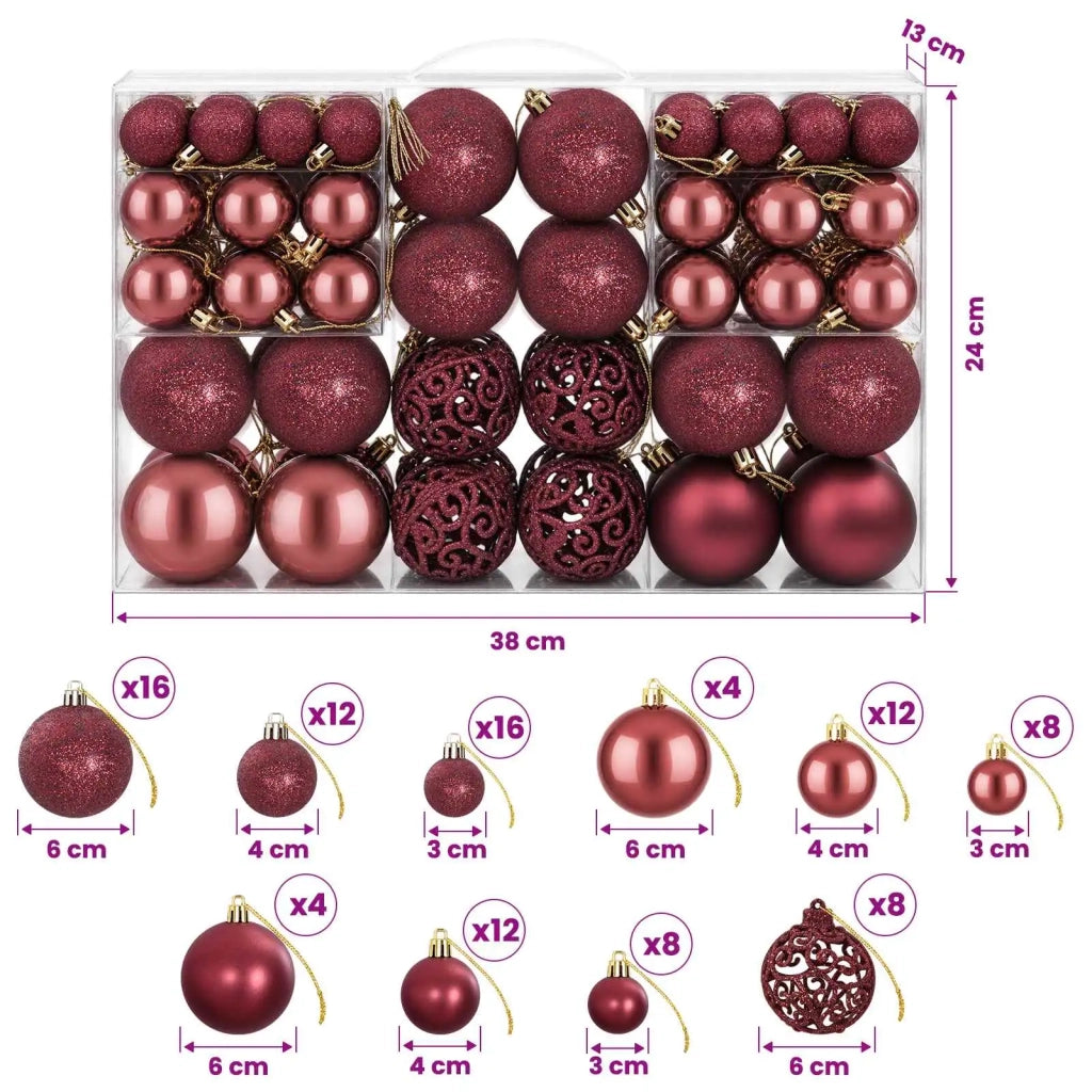 Palline di Natale 100 pz Rosso Vino 3 / 4 / 6 cm 356108