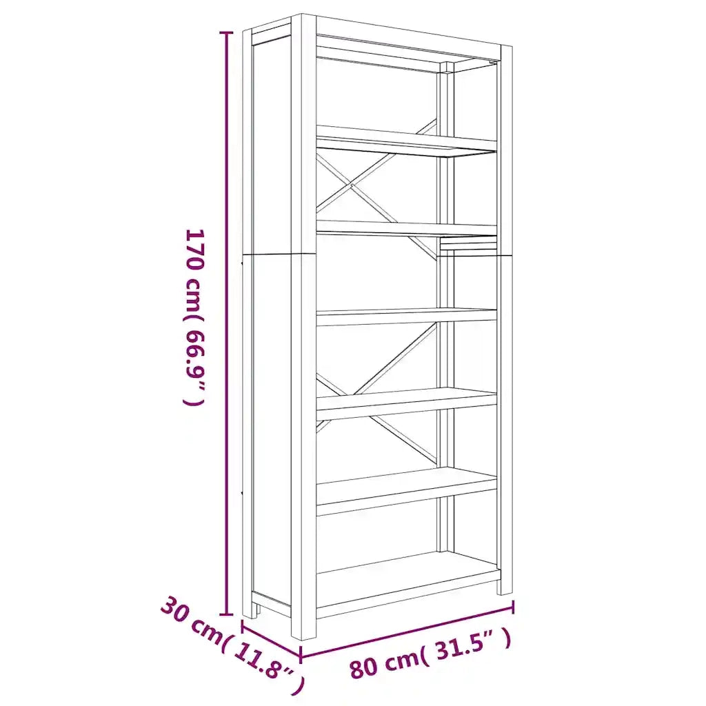 Libreria a 6 Ripiani-Scaffale per Libri-Mobile di Stoccaggio 80x30x170 cm in Legno Massello di Acacia