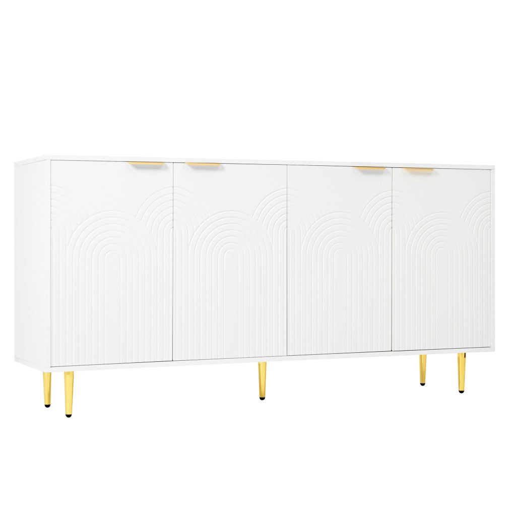 Credenza 160x40x80 cm bianca in MDF, 4 ante con ripiani regolabili