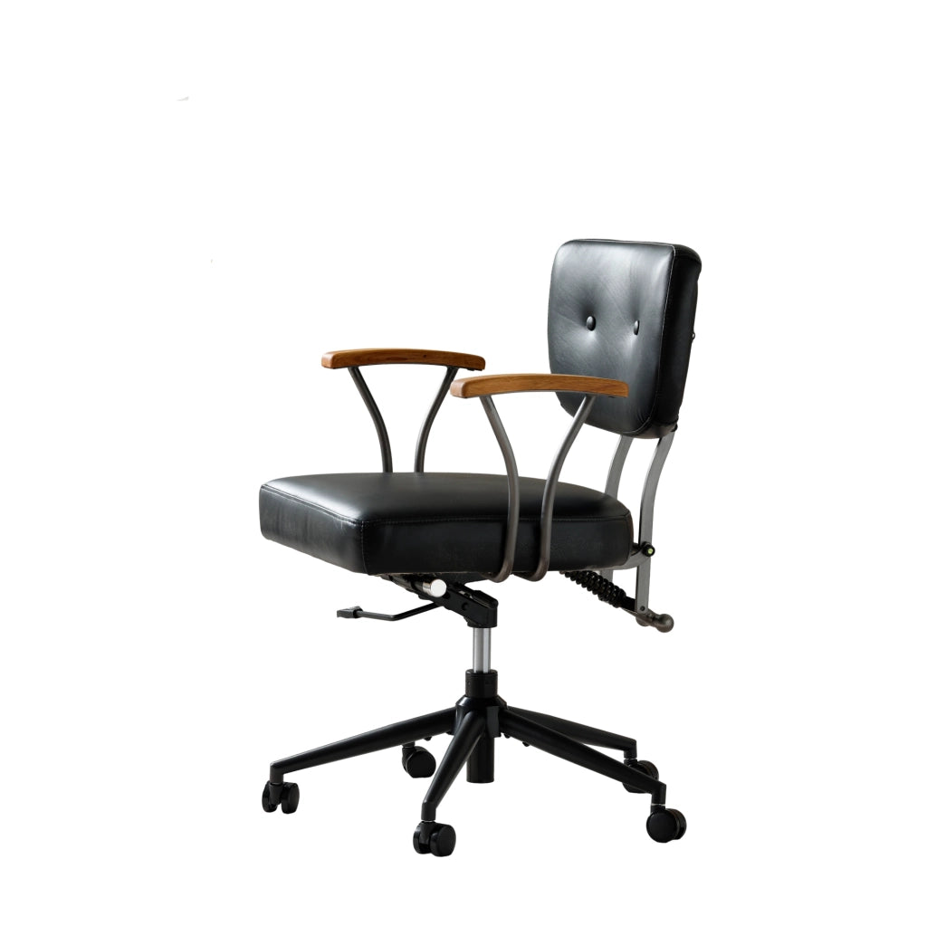 Sedia da ufficio in pelle nera girevole con ruote