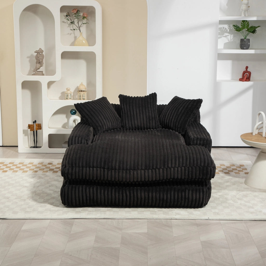 Chaise Longue da Interno 1 Posto con 3 Cuscini; Comfort Ergonomico senza Montaggio in Velluto a Coste Nero