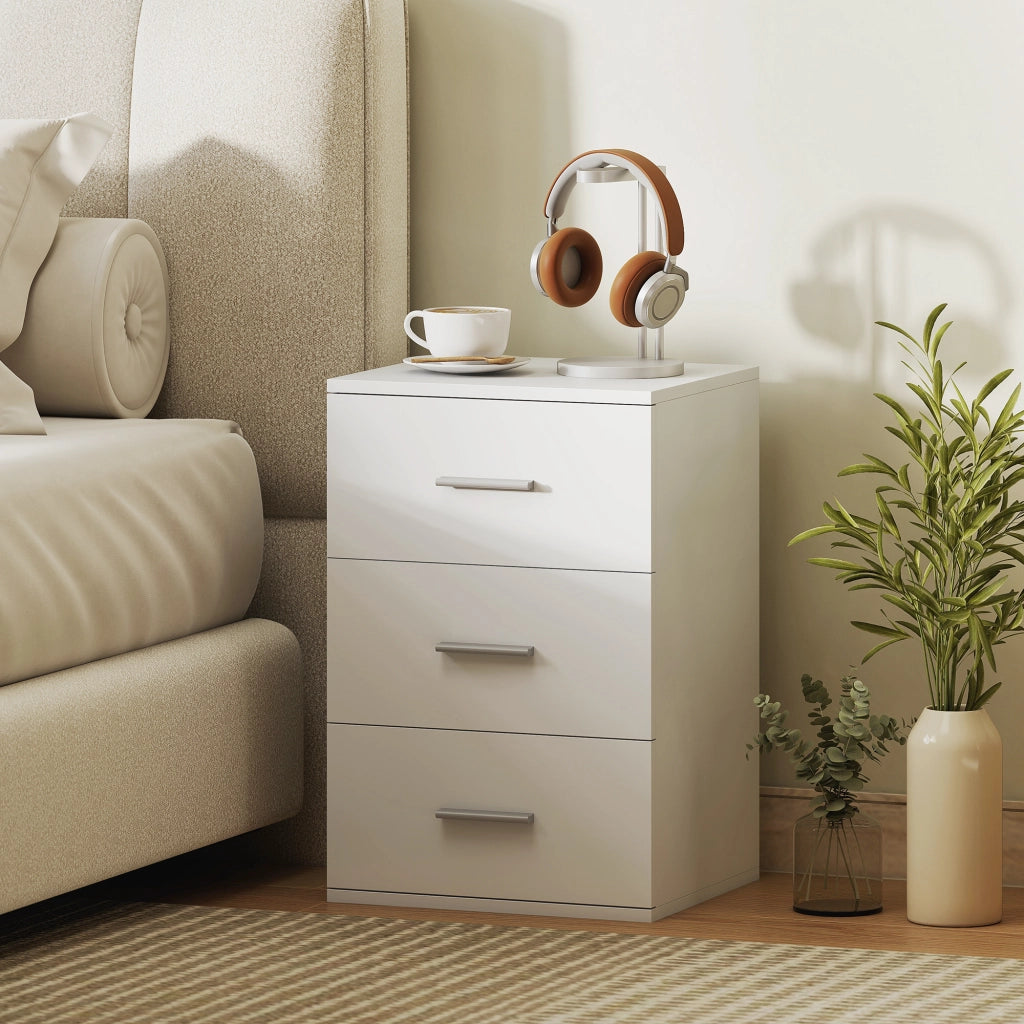 Comodino con 3 Cassetti Moderno ¨C Zephmum ¨C Bianco 40x35x60 cm